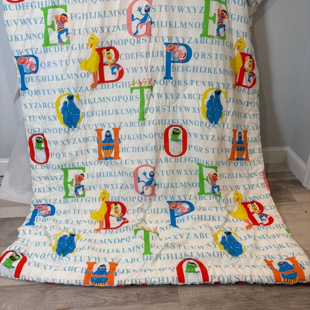 Vintage Sesame Street ABC's Alphabet Letters Comforter Twin Blanket Big Bird